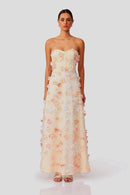 Marija Strapless Floral Corset Maxi Dress In Ivory