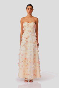 Marija Strapless Floral Corset Maxi Dress In Ivory