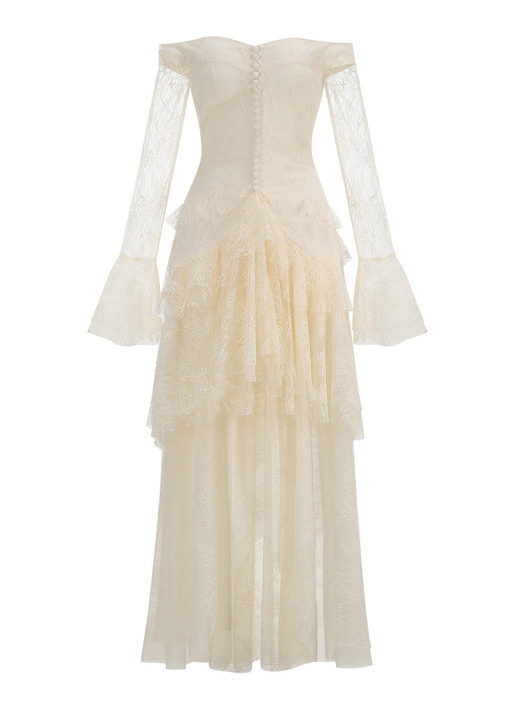Envorik Floral Lace Ruffle Maxi Dress