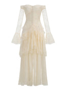 Envorik Floral Lace Ruffle Maxi Dress