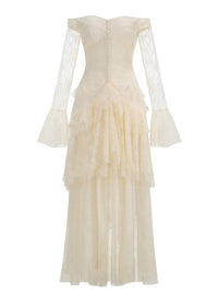 Envorik Floral Lace Ruffle Maxi Dress
