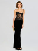Mariela Lace Corset Maxi Velvet Dress In Black