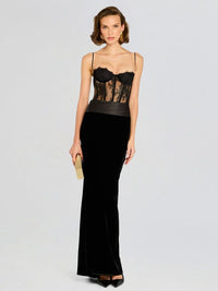Mariela Lace Corset Maxi Velvet Dress In Black