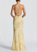 Dichen Yellow Floral Appliqué Corset Maxi Dress