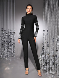 Tracie Crystal Embellished Turtleneck Jumpsuit