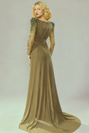 Faridoon Long Sleeve Crystal Maxi Dress In Green