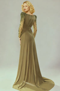 Faridoon Long Sleeve Crystal Maxi Dress In Green