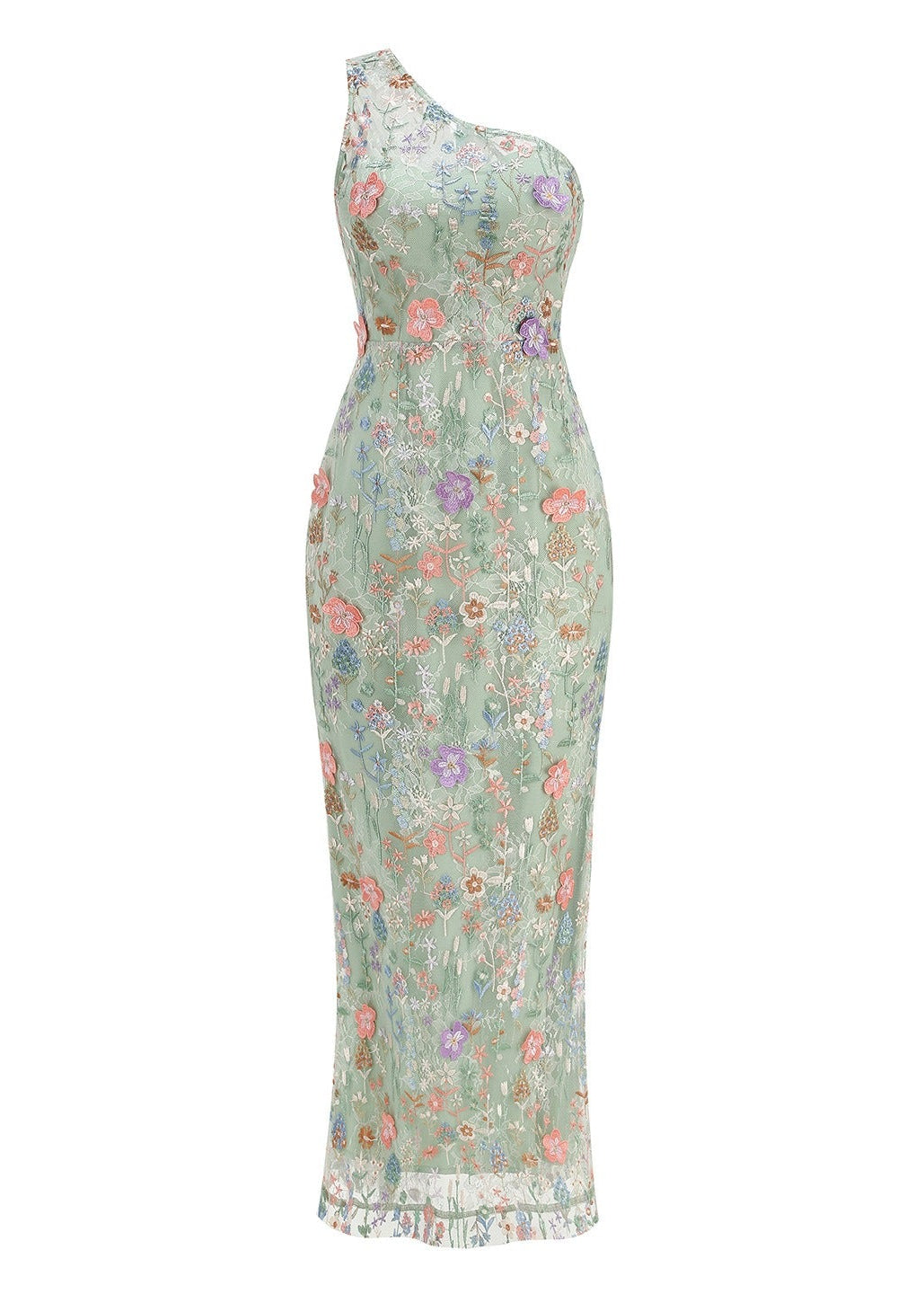 Delphor One Shoulder Floral Embroidered Maxi Dress