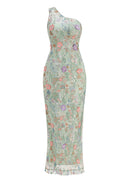 Delphor One Shoulder Floral Embroidered Maxi Dress