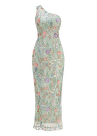 Delphor One Shoulder Floral Embroidered Maxi Dress