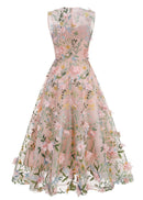 Neskor Embroidered Blush Midi Dress