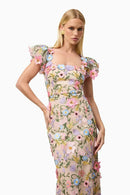 Dotty Embroidered Flower Midi Dress