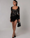 Taldrex Long Sleeve Lace Insert Corset Mini Dress In Black