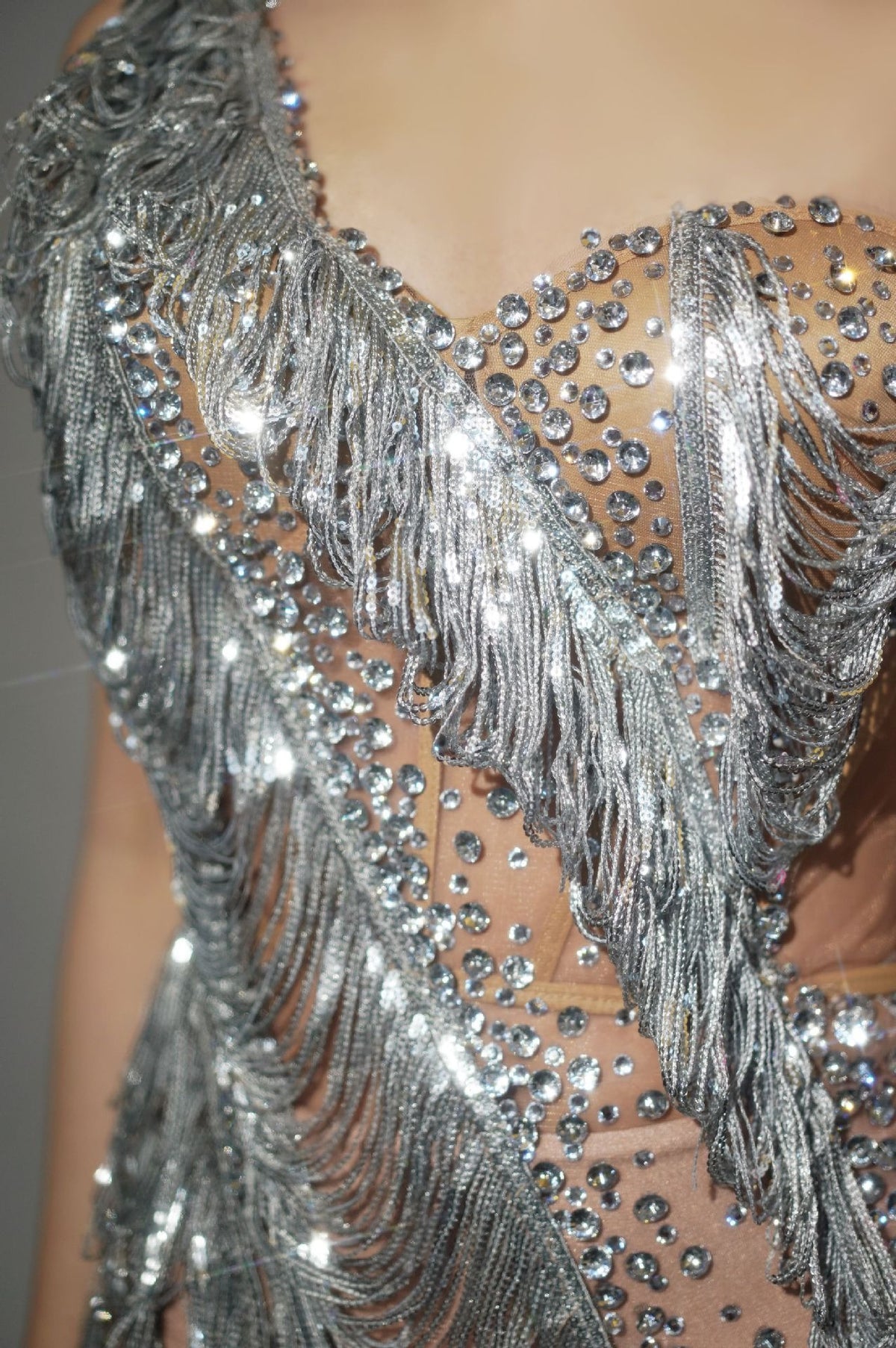 Fumidor One Shoulder Crystal Chain Fringe Mini Dress