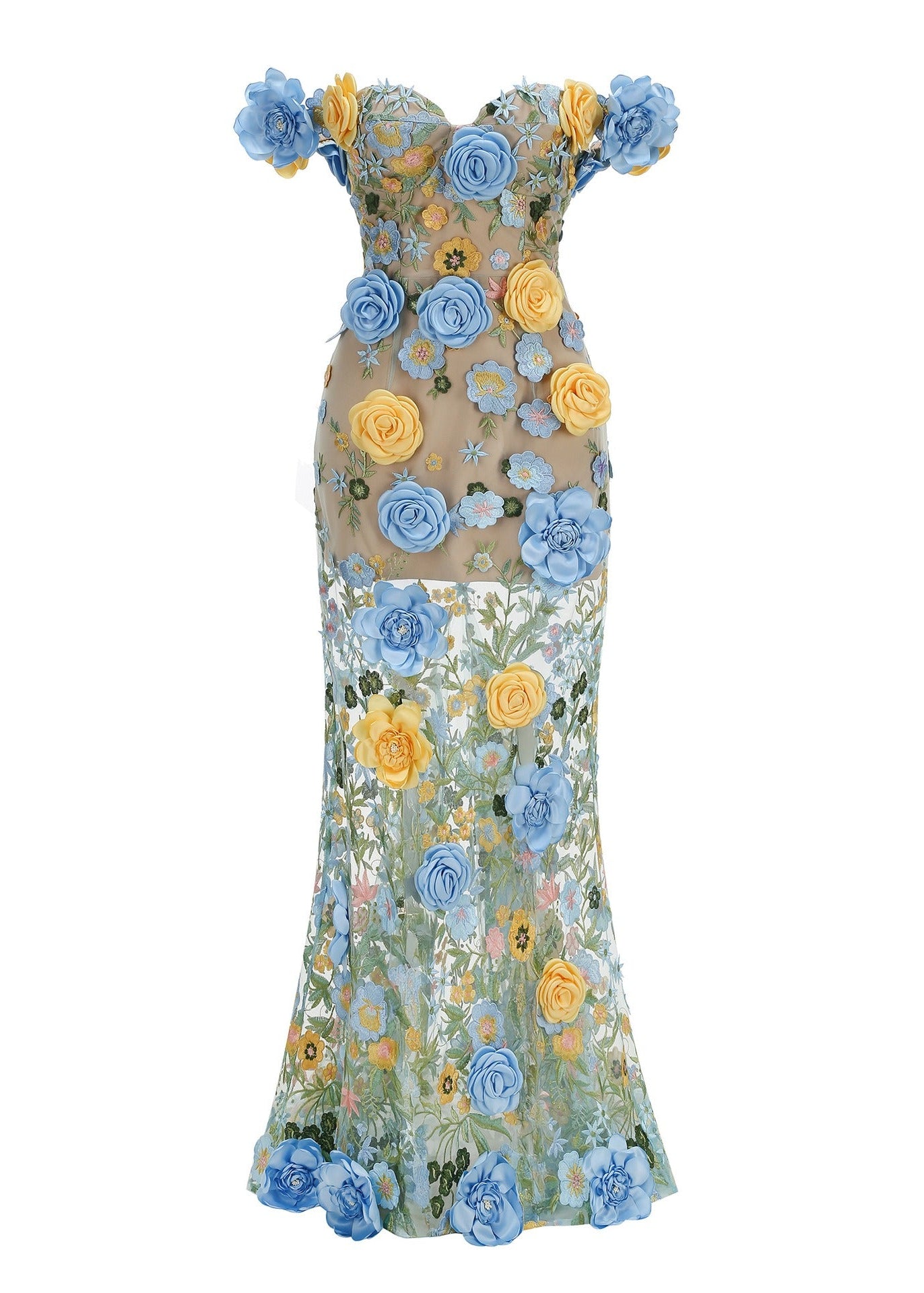 Jorelle Floral Jasmine Off the Shoulder Blue Multi Maxi Dress