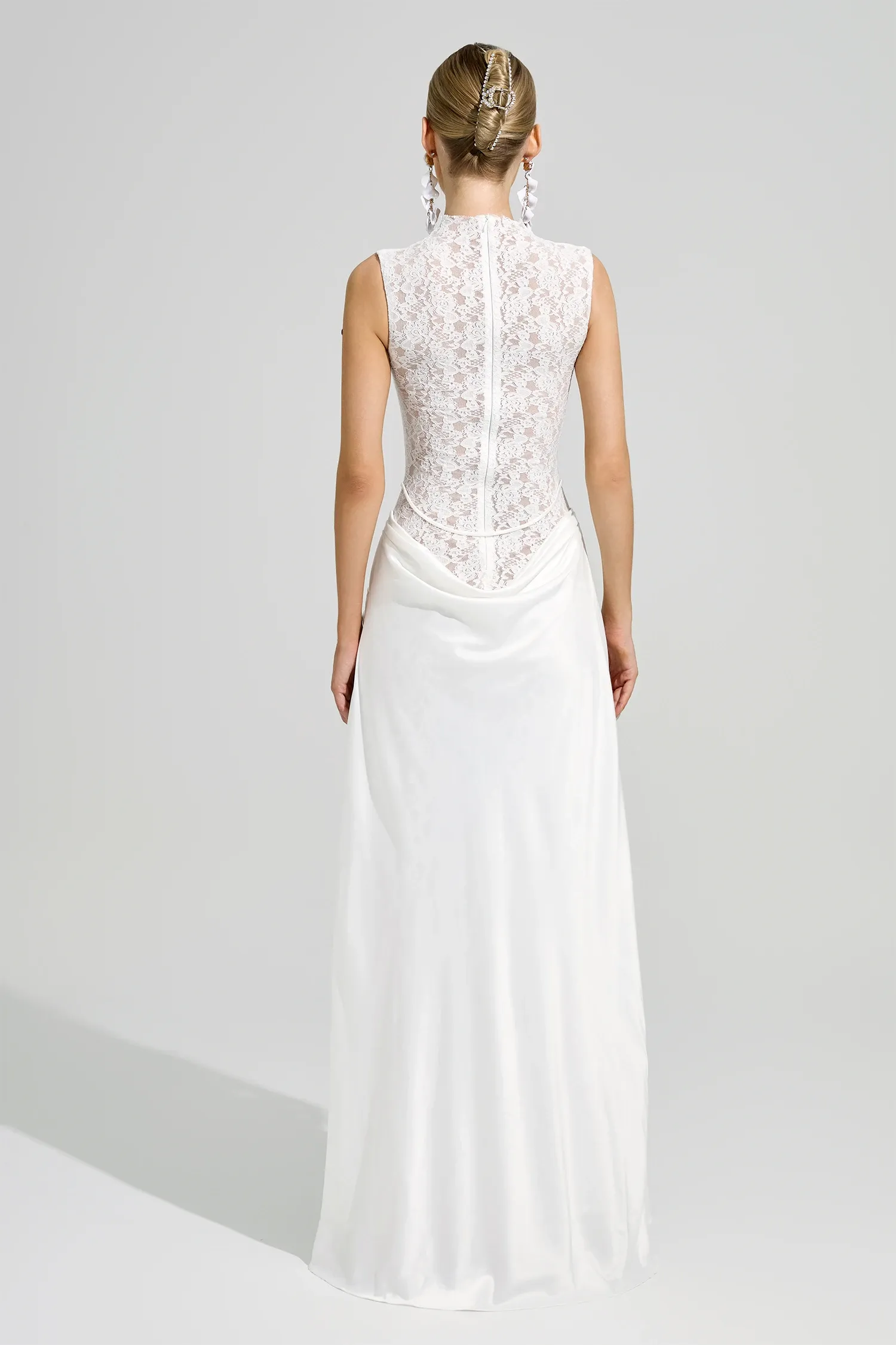 Velyxra Lace Floral Detail Maxi Dress In White