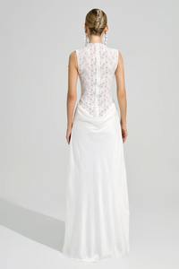 Velyxra Lace Floral Detail Maxi Dress In White