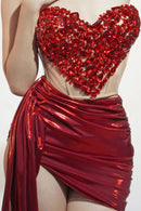 Kavexra Strapless Heart Ruched Skirt Set