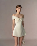 Grimric White Off Shoulder Mini Dress with Twist Front