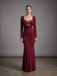 Evarik Long Sleeve Draped Bustier Maxi Dress