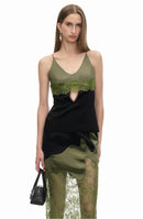 Deyvon Olive Green Lace Spaghetti Strap Top & Skirt Set