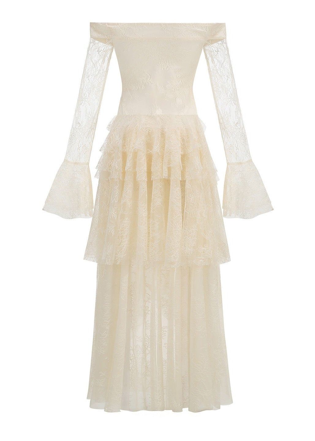 Envorik Floral Lace Ruffle Maxi Dress