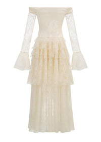 Envorik Floral Lace Ruffle Maxi Dress