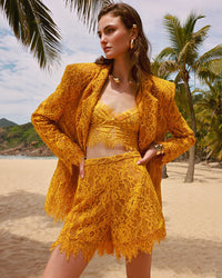 Reegan Lace Three Piece Set In Amber Yellow