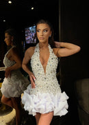 Damien Halter Pearl Crystal Mini Dress In White