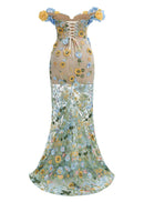 Jorelle Floral Jasmine Off the Shoulder Blue Multi Maxi Dress