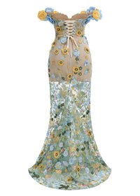Jorelle Floral Jasmine Off the Shoulder Blue Multi Maxi Dress