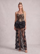 Cindrel Strapless Lace Ruffle Maxi Dress