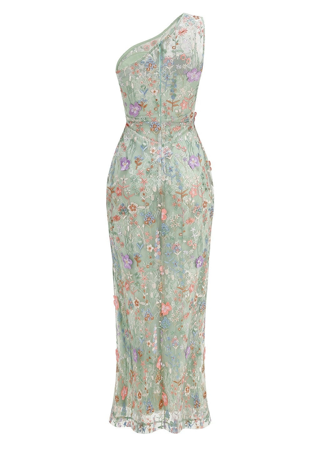 Delphor One Shoulder Floral Embroidered Maxi Dress