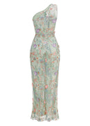 Delphor One Shoulder Floral Embroidered Maxi Dress