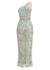 Delphor One Shoulder Floral Embroidered Maxi Dress