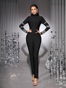 Tracie Crystal Embellished Turtleneck Jumpsuit