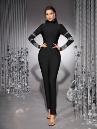 Tracie Crystal Embellished Turtleneck Jumpsuit