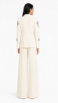 Flores Rhinestones Embellished Blazer Set White