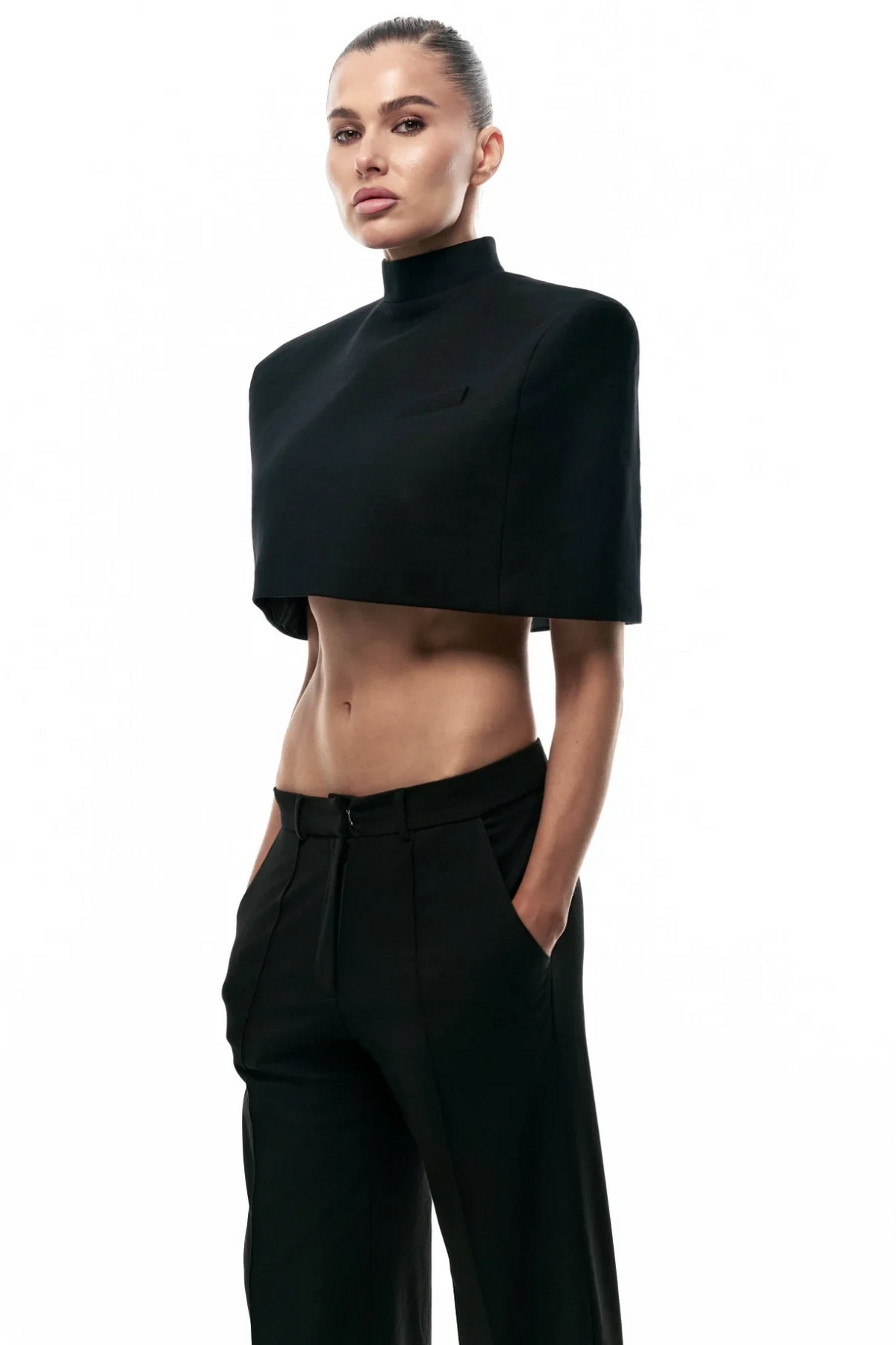 Grina Stand-Collar Cape-Style Top In Black