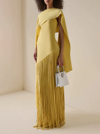 Juniper Yellow Fringed Maxi Dress With Shawl Detail