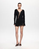 Yurek Lace-Panel Knit Mini Dress In Black