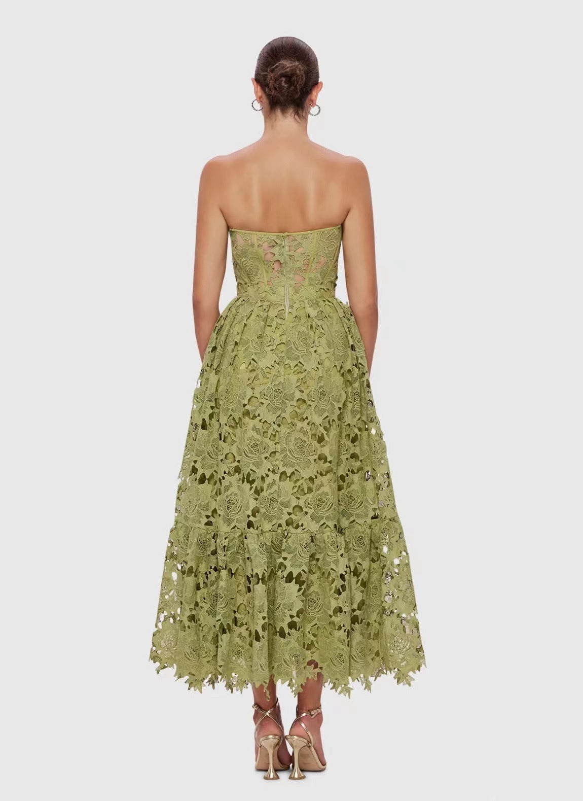 Isoline Lace Floral Embroidered Cutout Midi Dress