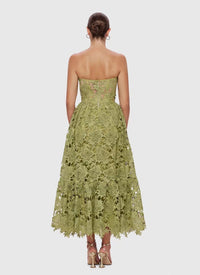 Isoline Lace Floral Embroidered Cutout Midi Dress