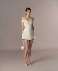 Grimric White Off Shoulder Mini Dress with Twist Front