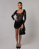 Taldrex Long Sleeve Lace Insert Corset Mini Dress In Black