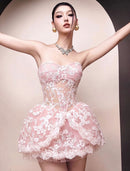 Lyubov Strapless Lace A Line Mini Dress