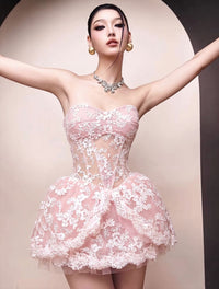Lyubov Strapless Lace A Line Mini Dress