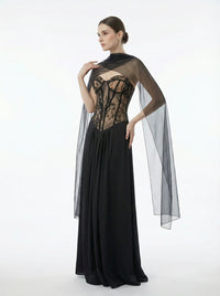 Luvric Strapless Lace Scarf  Maxi Dress