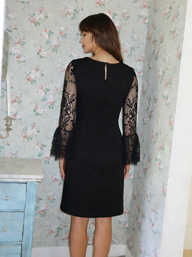 Mavrixa Lace Long Sleeve Mini Dress In Black