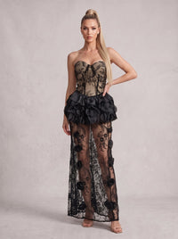 Cindrel Strapless Lace Ruffle Maxi Dress